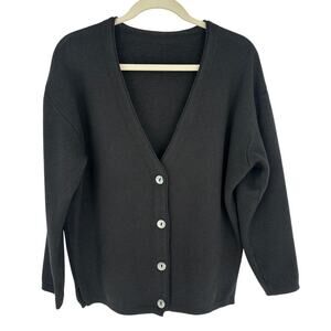 Italian Wool Cardigan Black Button Closure Long Sleeve Preppy Academia Size S